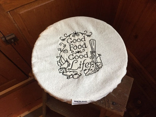 Reusable Embroidered Bowl Cover on 100% US Cotton Good Food Good Life